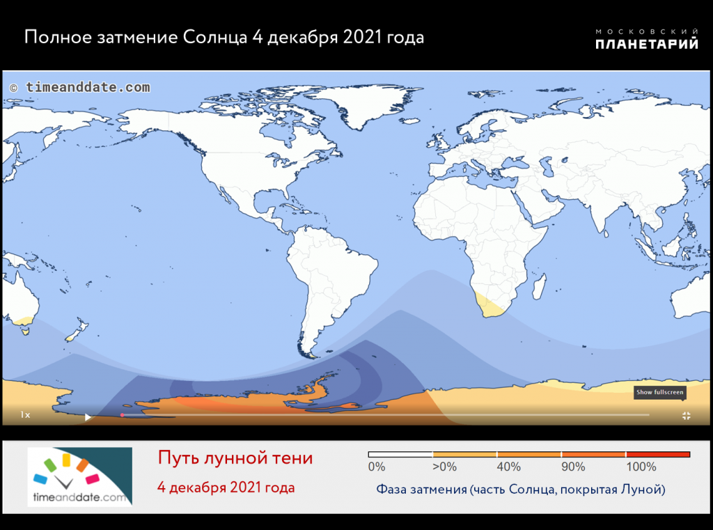 Движение лунной тени 4 декабря 2021 года на Земле
