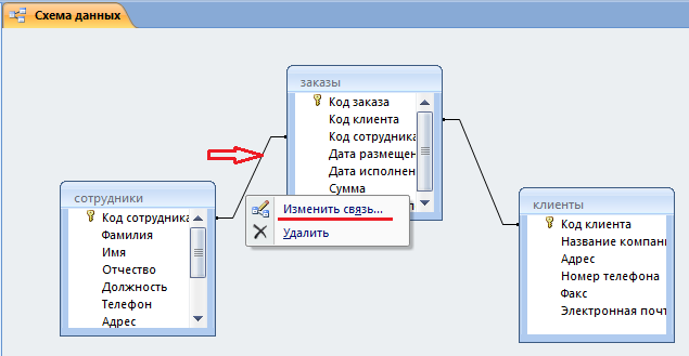 Создание связей между таблицами