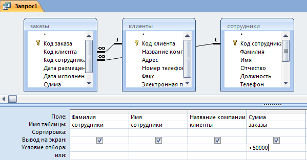 Создание запросов в базе данных